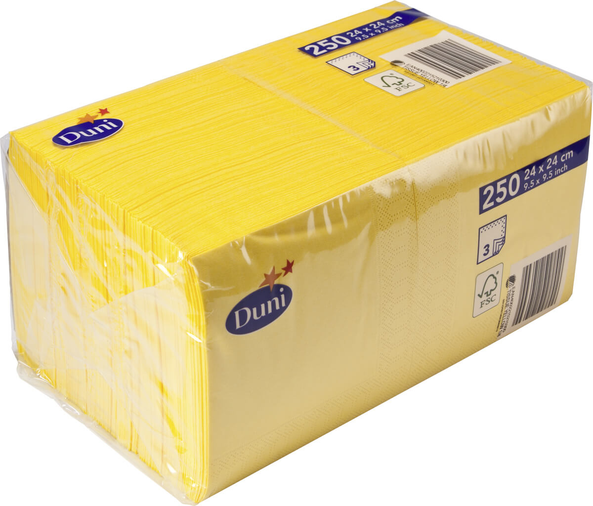 Serviettes cocktail Duni, cellulose, 3 plis, 24x24cm - jaune (250 pcs.)