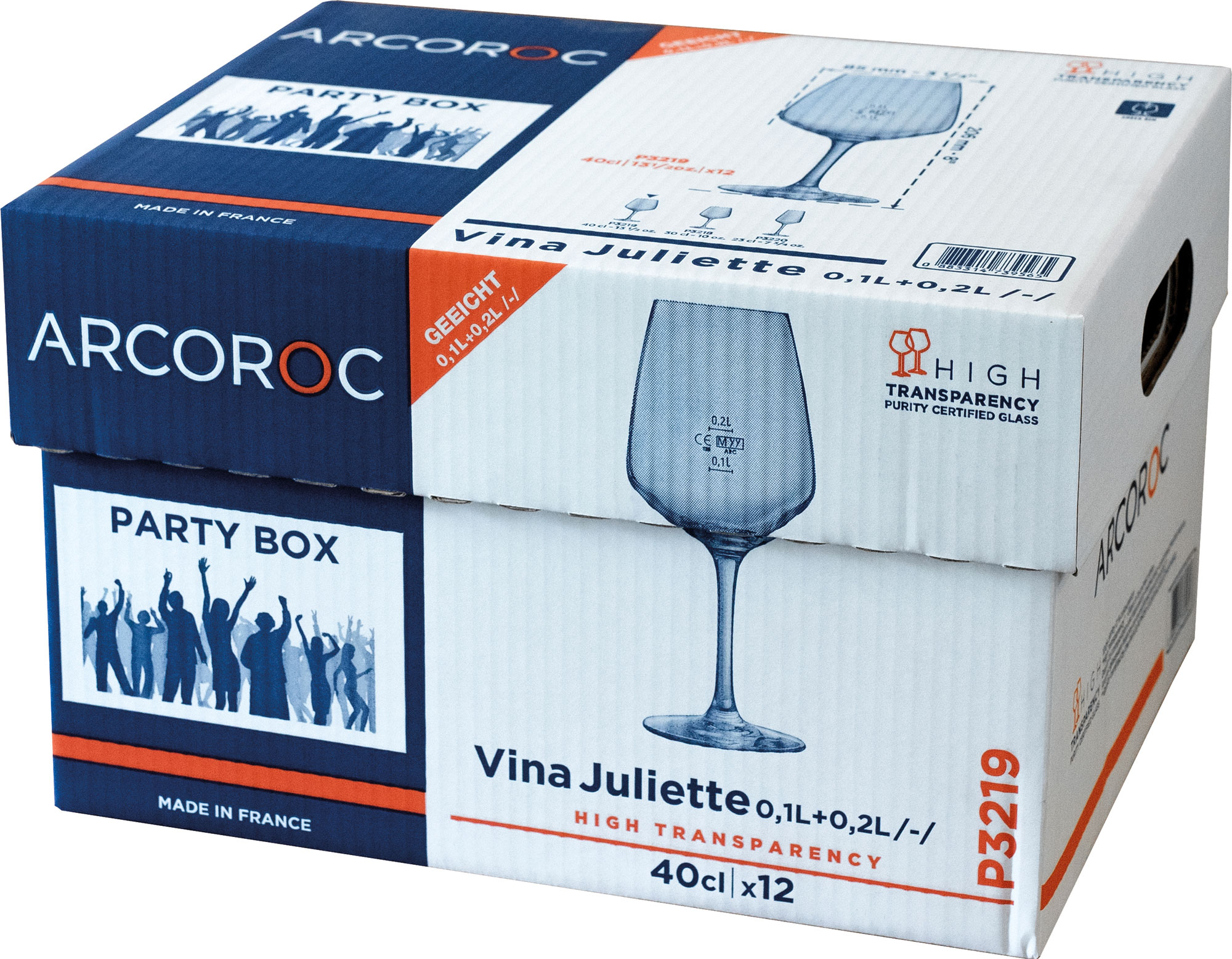 Verre à vin Vina Juliette, Arcoroc - 400ml, 0,1+0,2l repère (1 pce)