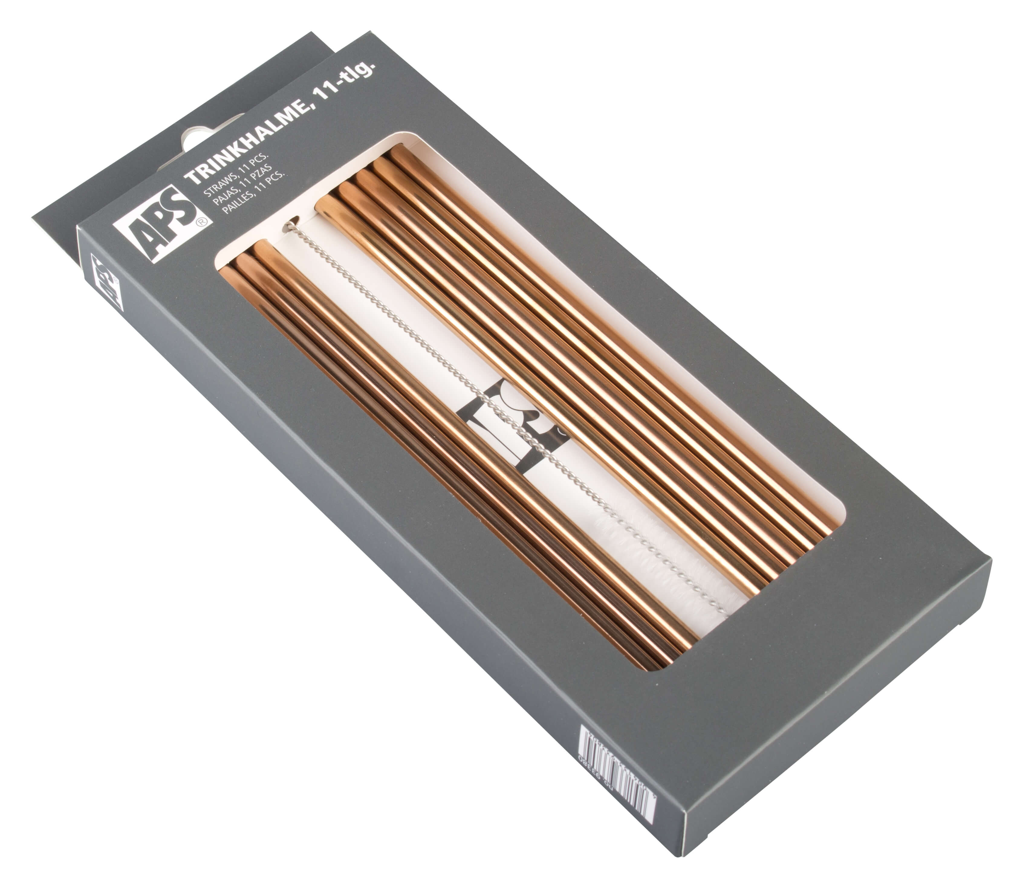 Pailles, acier inoxydable (6x215mm), cuivre - set de 10 pcs avec brosse de nettoyage