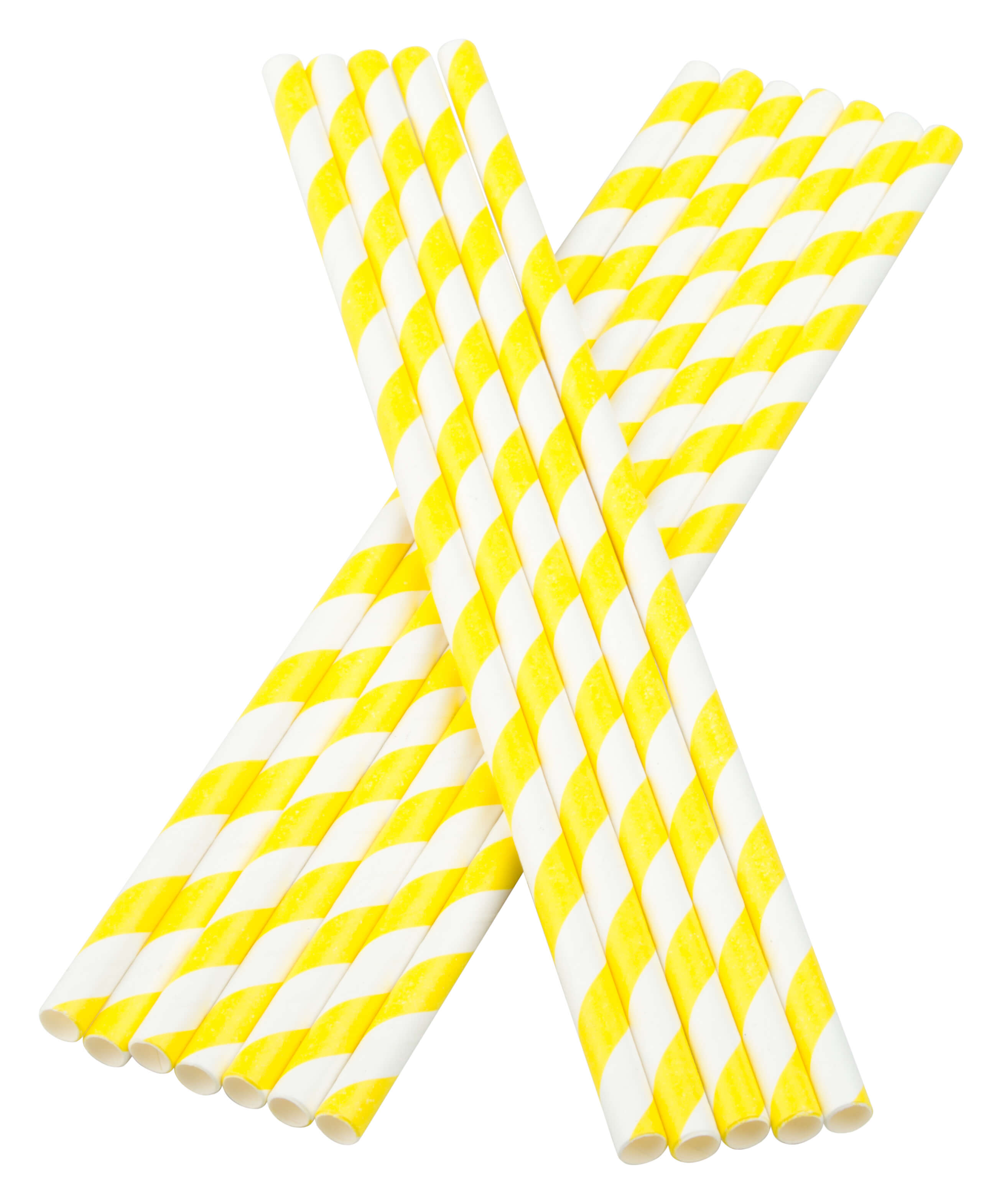 Pailles, papier (195x6mm), bandes (jaune-blanc) - 100 pcs.