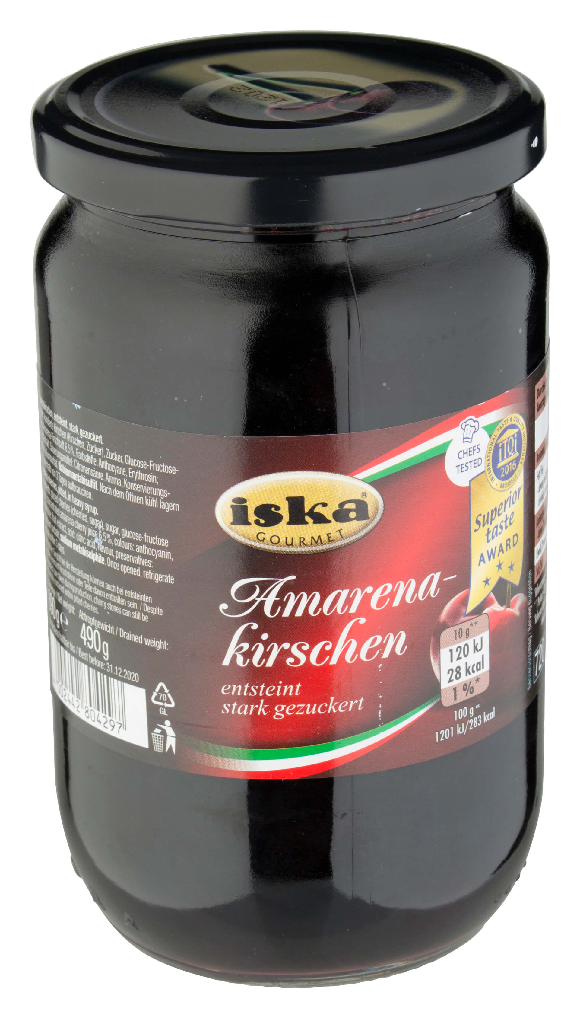 Cerises amarena, dénoyautées, fortement sucrées - 890g