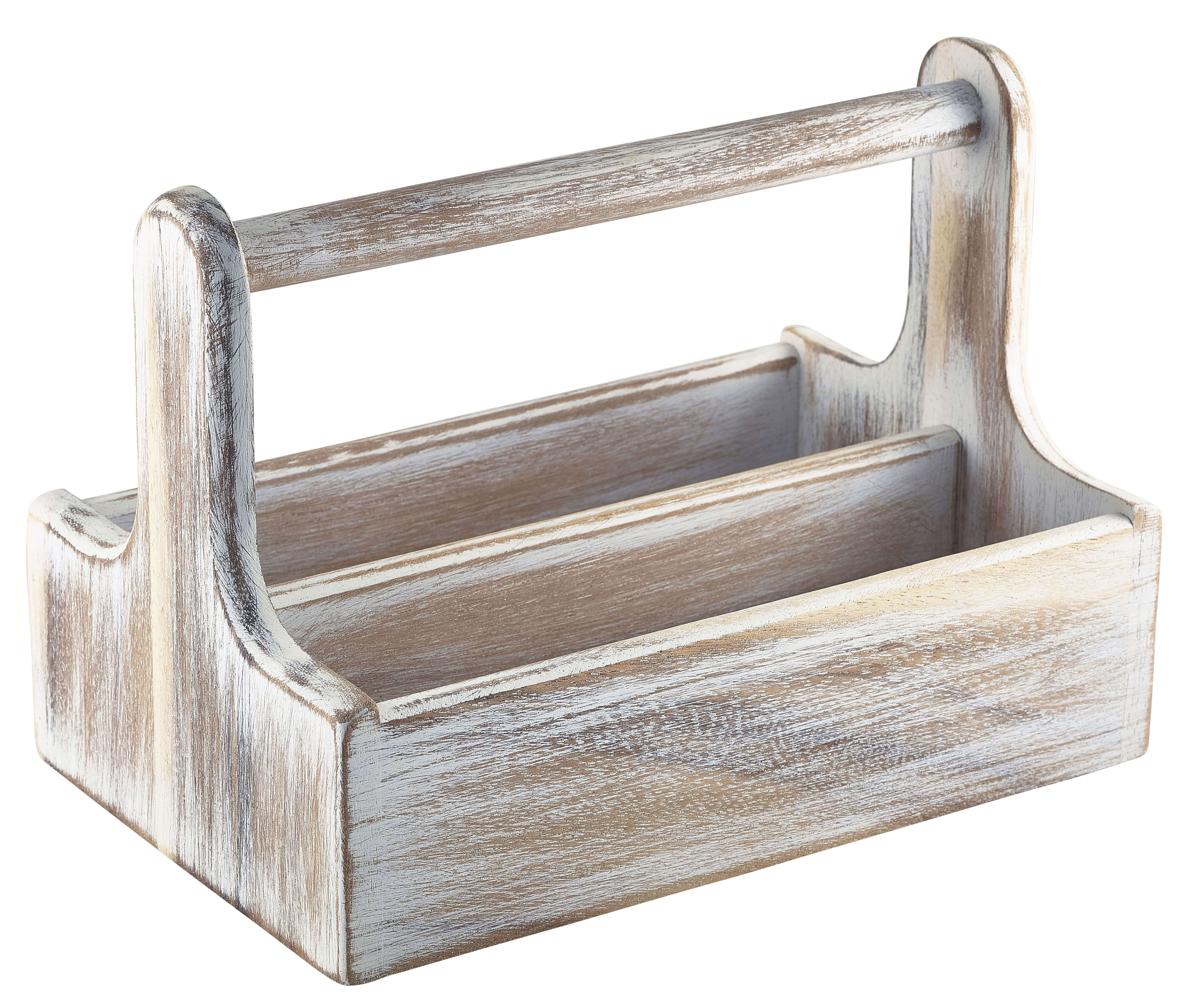 Table Caddy / Bar Organizer, bois, blanc - 25x15,7x18cm