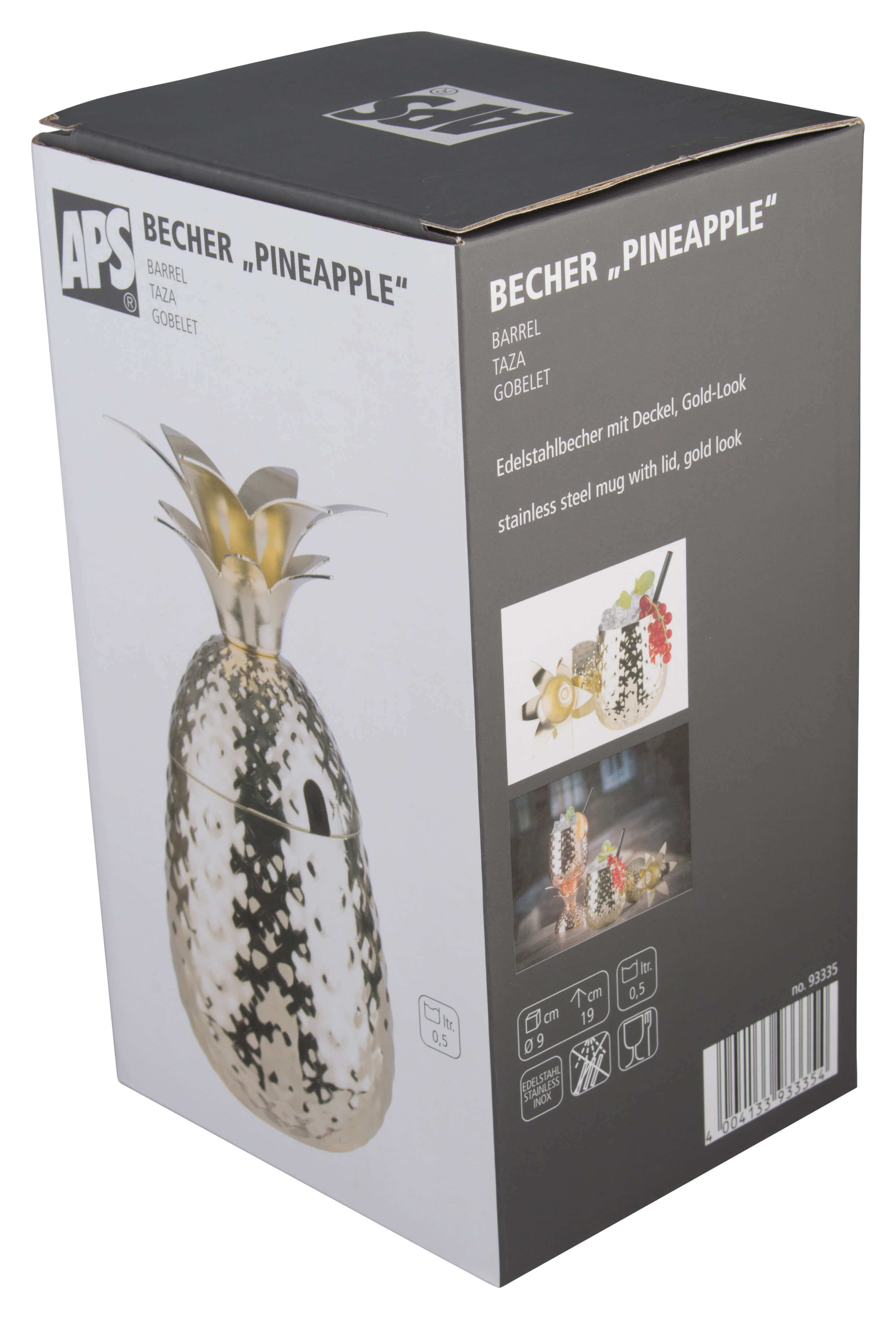 Gobelet en acier inoxydable "Ananas" avec couvercle, look doré - 500ml