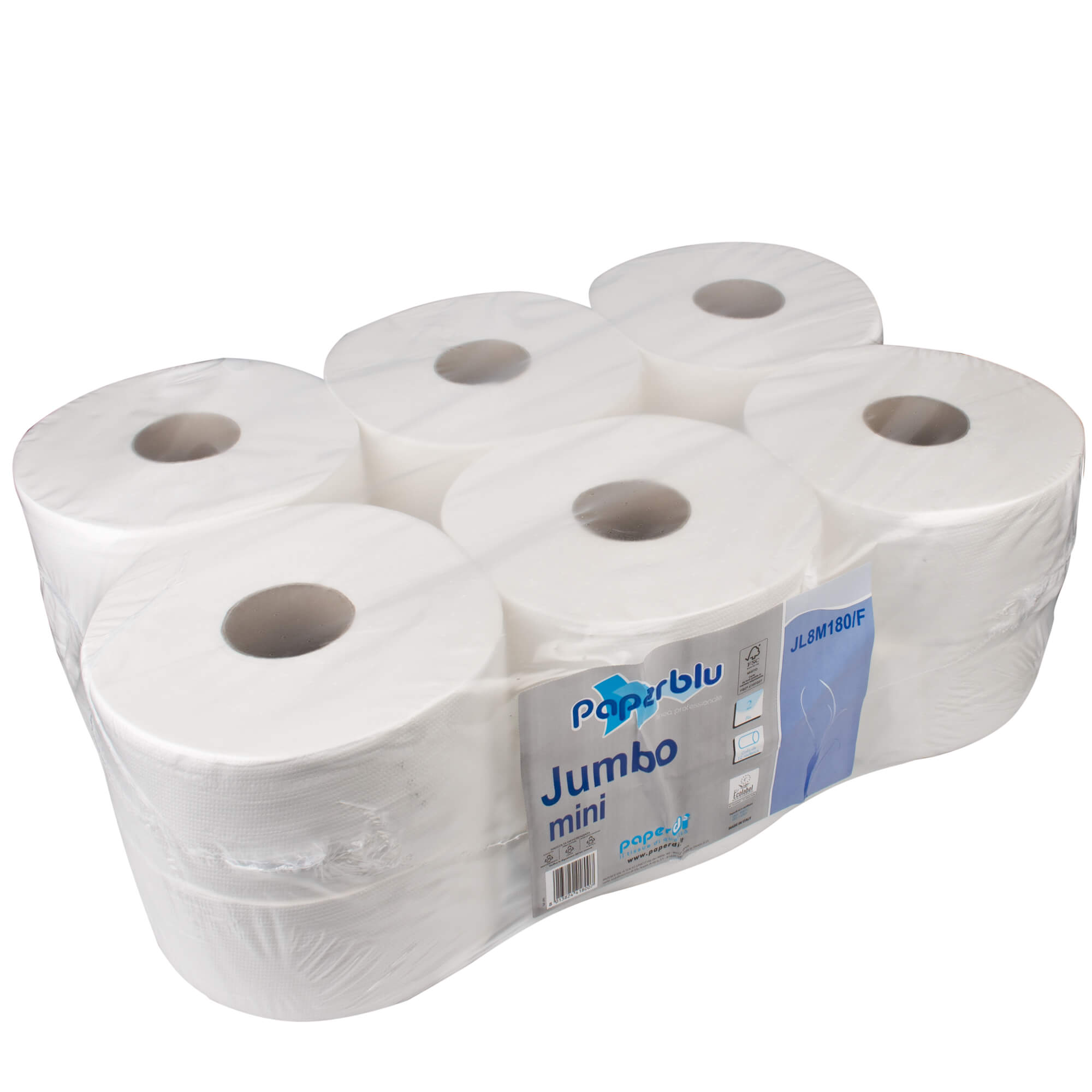 Papier toilette Mini Jumbo, 2 lagig, blanc (12 rouleaux)