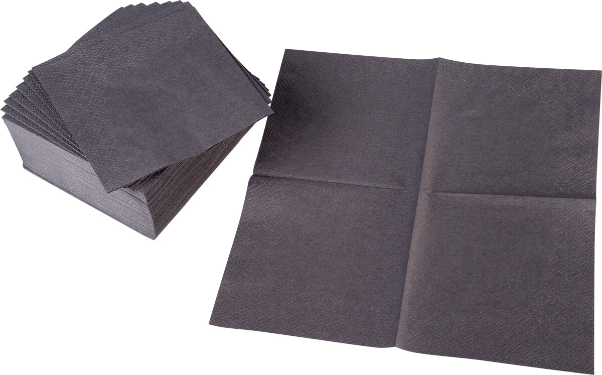 Serviettes cocktail, 24x24cm, 1/4 pli, 2 plis - noir (300 pcs.)