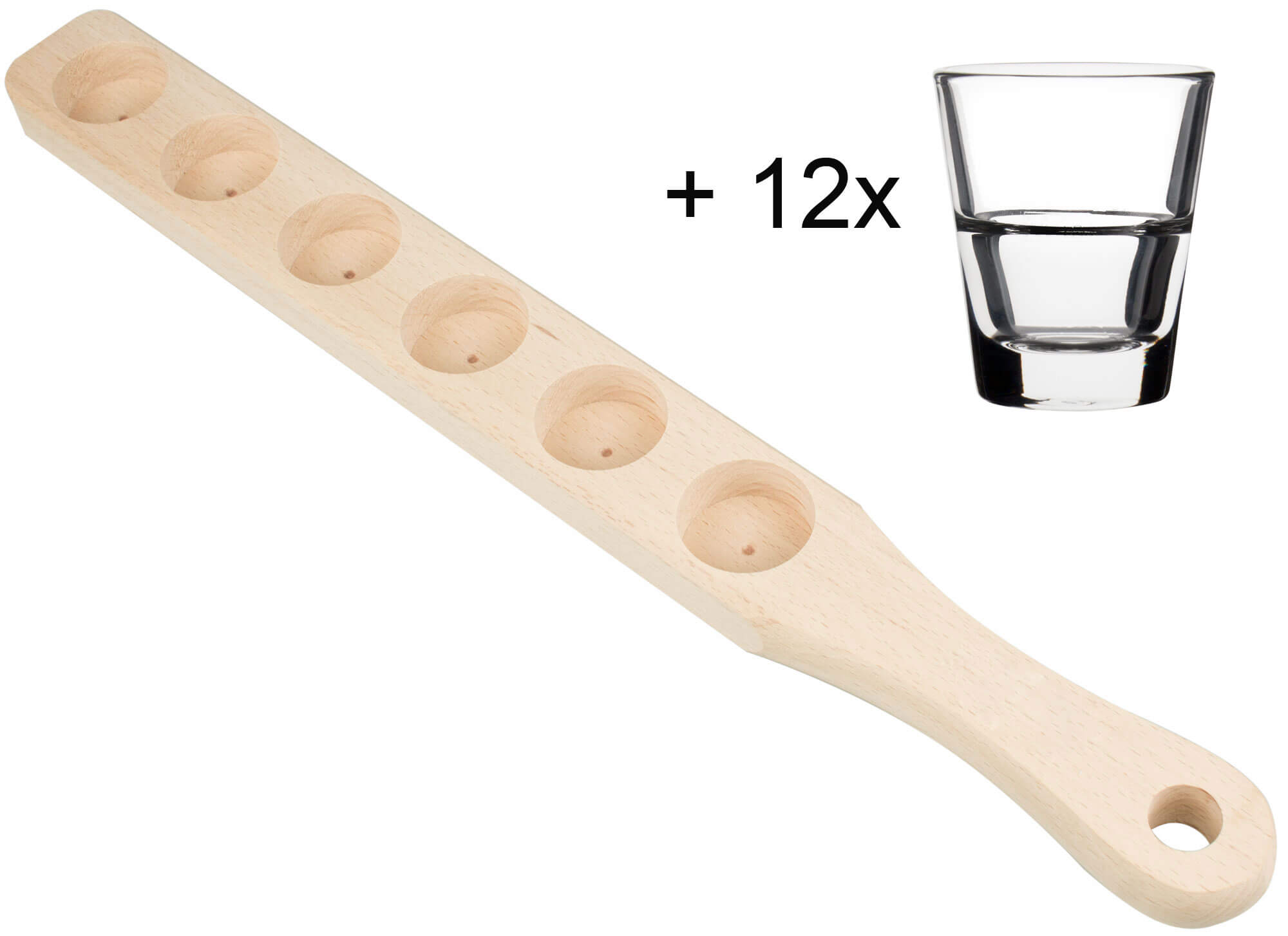 Latte à shot en bois, 50,5cm - 12 verres à shot inclus