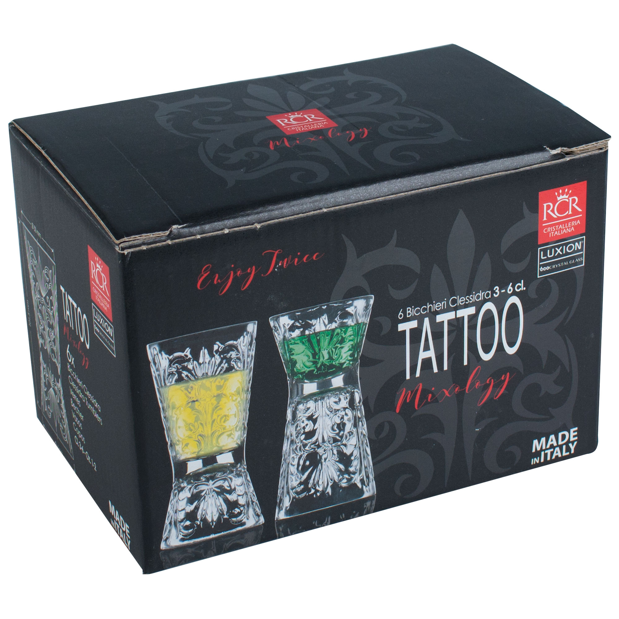 Double mesure de bar / Jigger Tattoo, RCR, verre cristal - 30/60ml (1 pcs.)