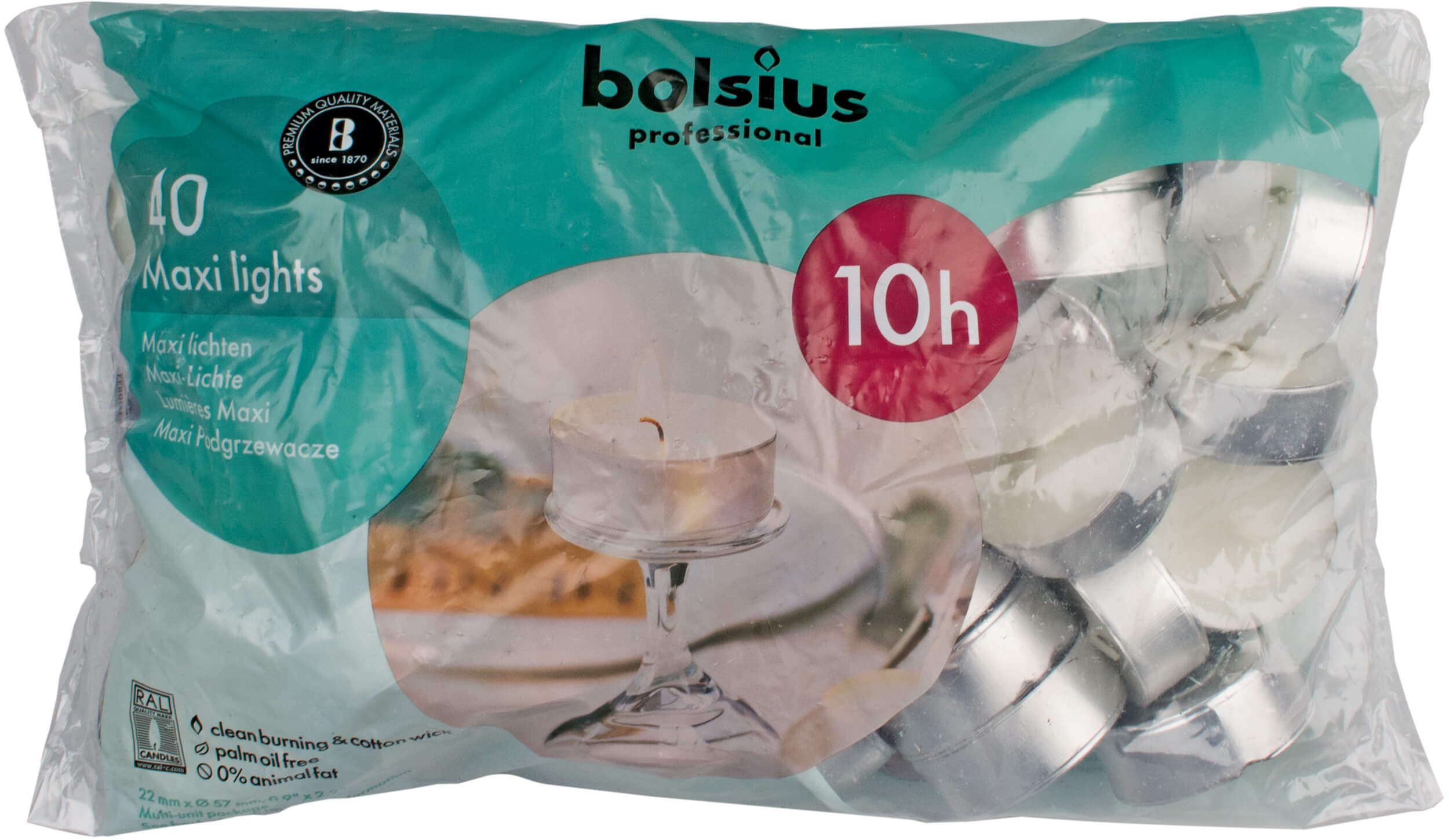 Maxi bougies à chauffe-plat Bolsius, 40 pièces (10heures)