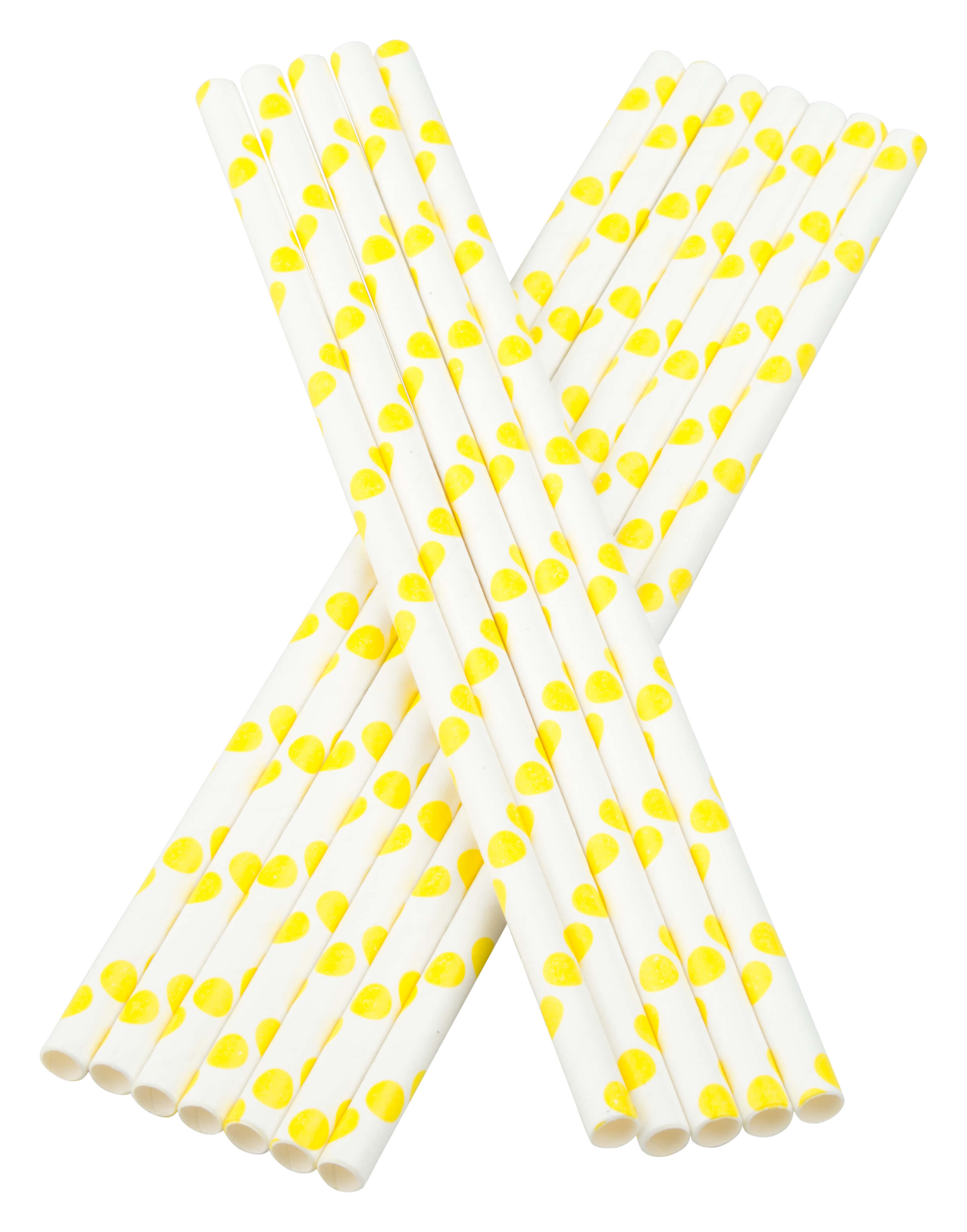 Pailles, papier (195x6mm) - points (jaune-blanc) - 100 pcs.