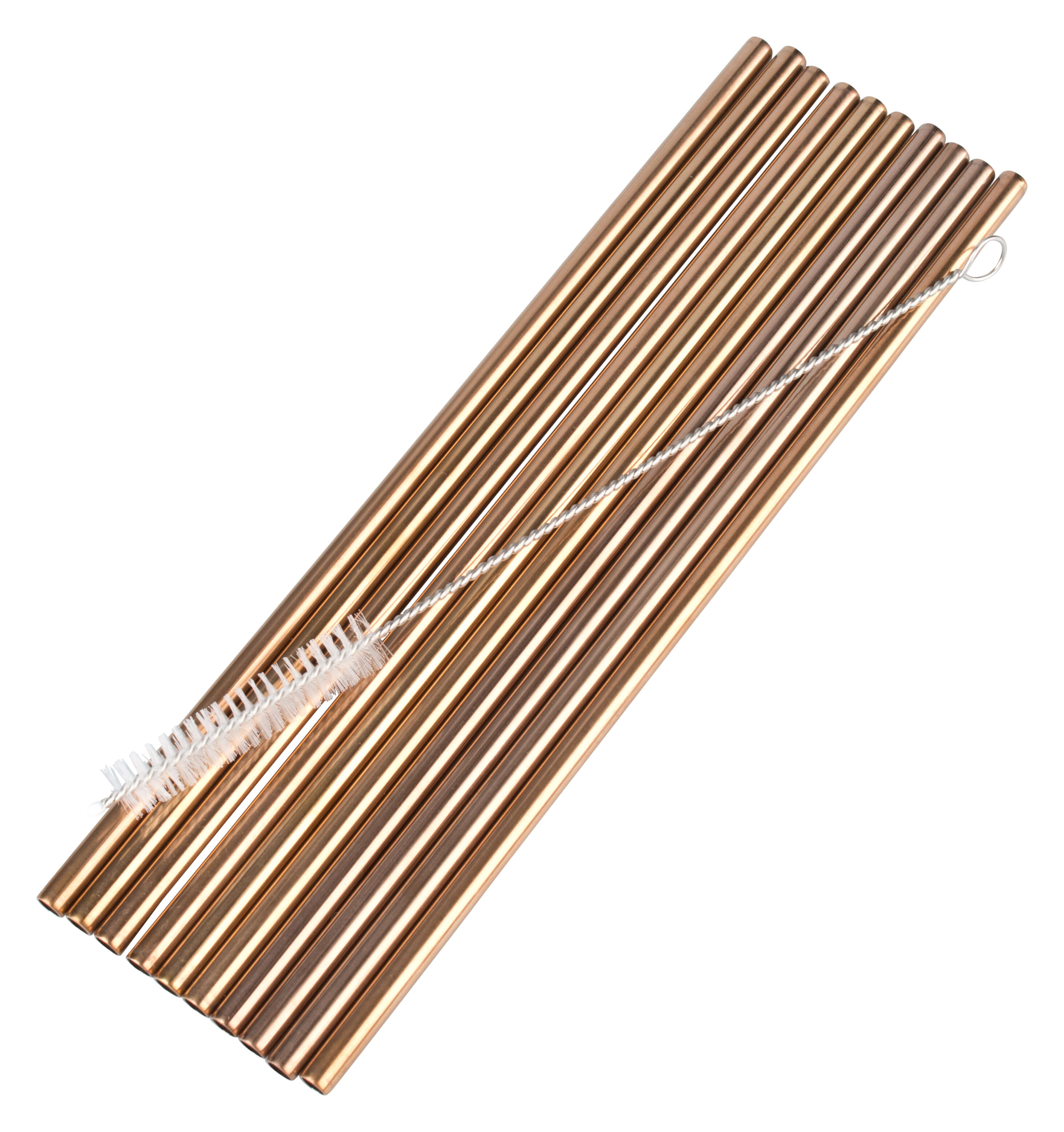 Pailles, acier inoxydable (6x215mm), cuivre - set de 10 pcs avec brosse de nettoyage