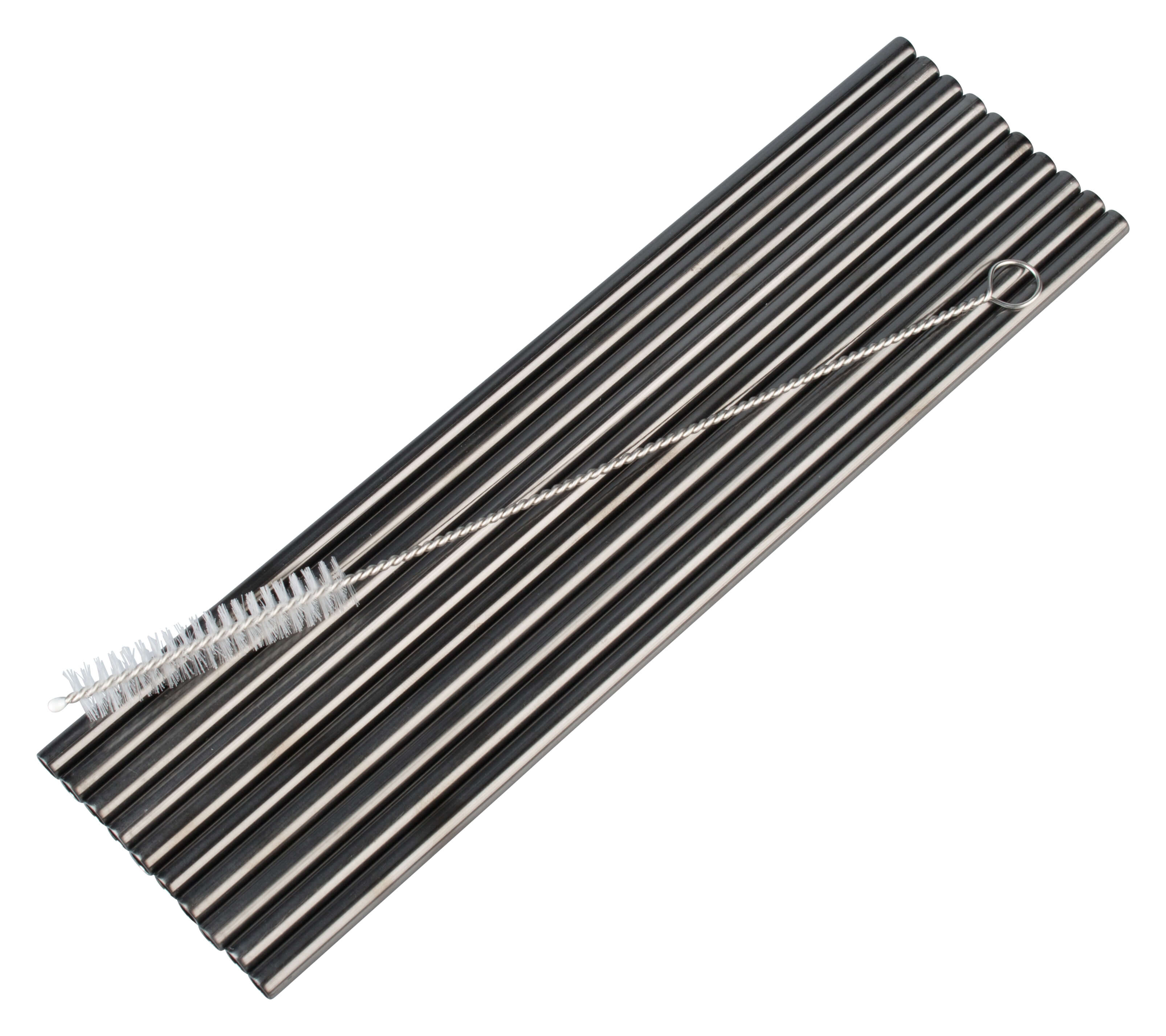 Pailles, acier inoxydable (6x215mm), noir GMB - 10 pcs. set avec brosse de nettoyage