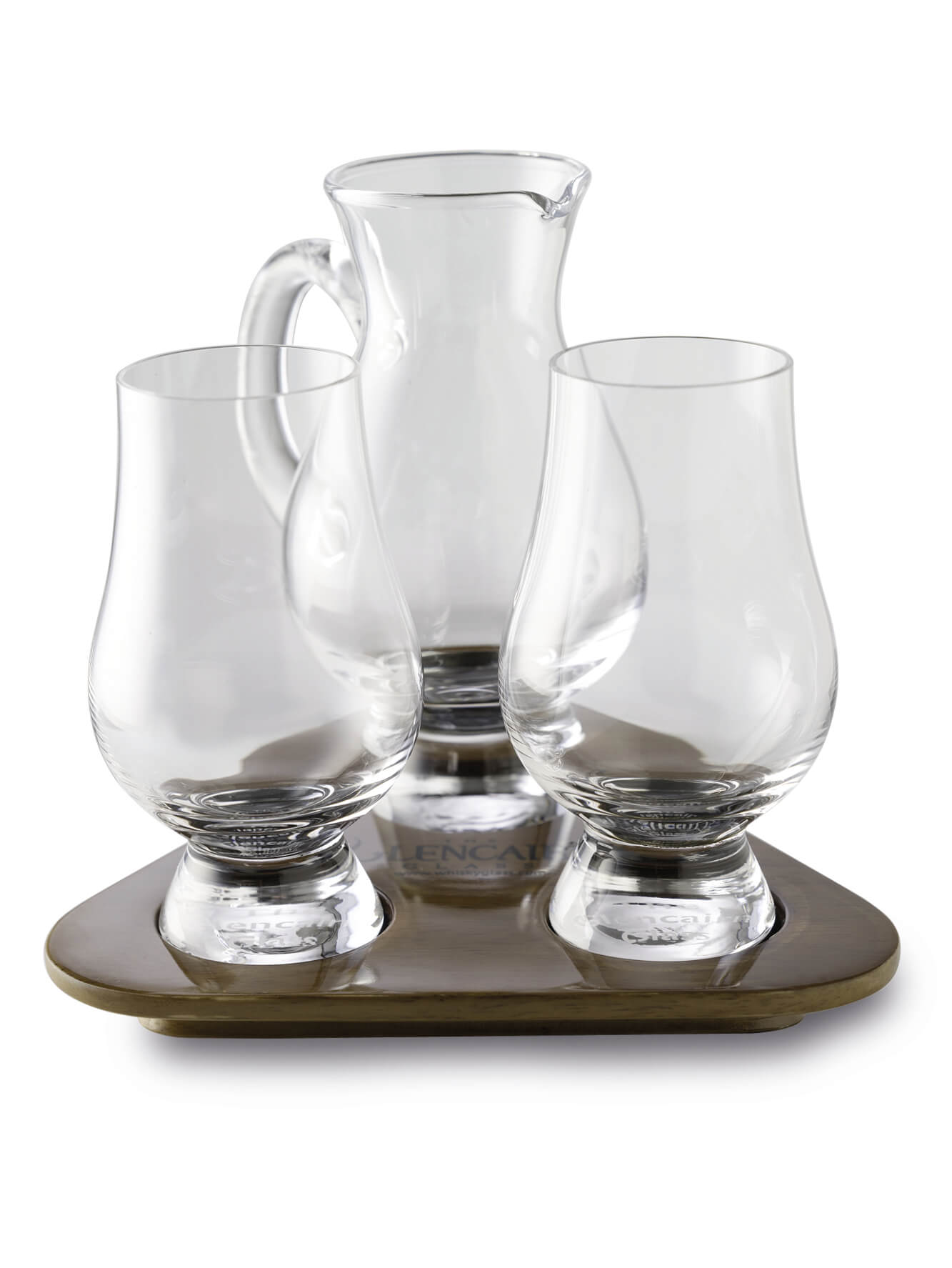 The Glencairn Whisky Tasting Set avec 2 verres, pichet d'eau et plateau en bois